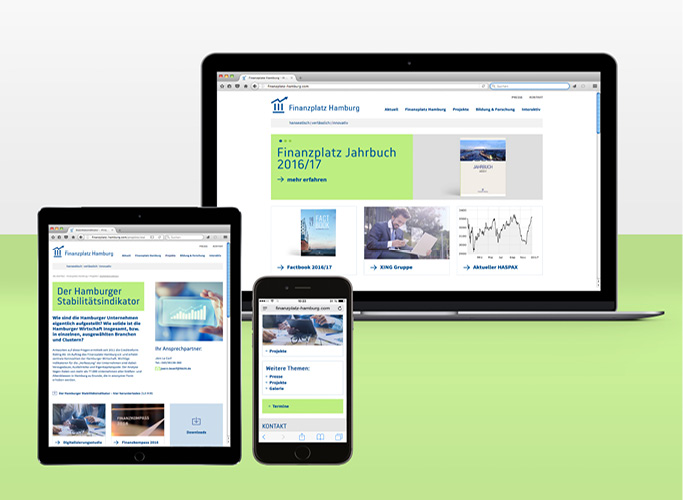Ob im Browser oder mobil - der Finanzplatz Hamburg passt sich intelligent Ihrem Endgerät an