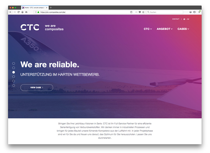 ondesign realisiert für das AIRBUS-Tochterunternehmen CTC eine neue Corporate Identity - Website Startseite