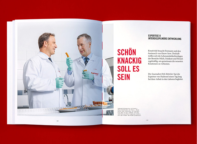 Inside of the jubilee booklet with photo of scientists in the Hydrosol laboratories